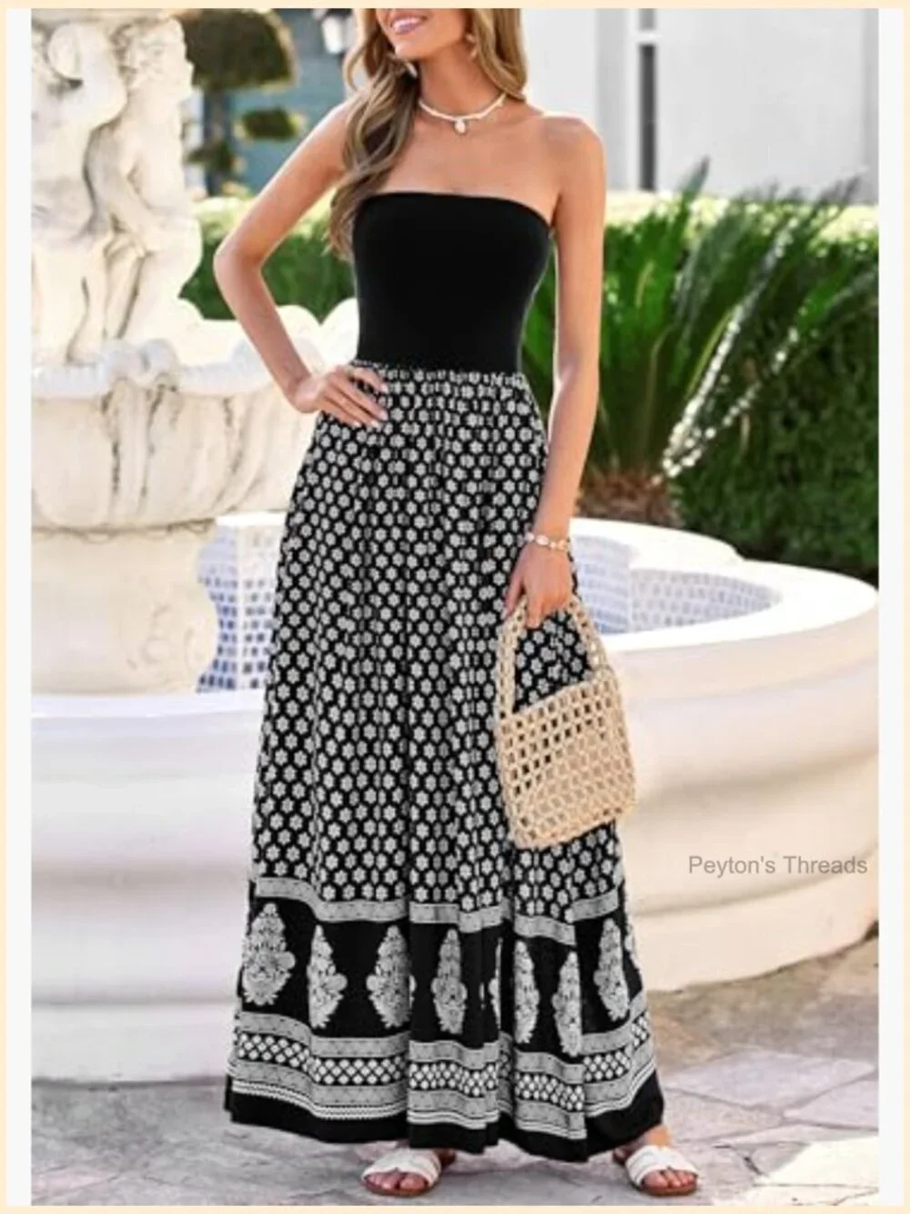 Strapless Tube Maxi Dress with Pockets Floral Patchwork Summer